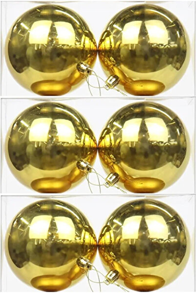 PartAntalya Gold Yellow Ball 6 Pieces 4 cm Christmas Pine Tree Ornament Hangings Ornament Shiny Ball New Year Ornament