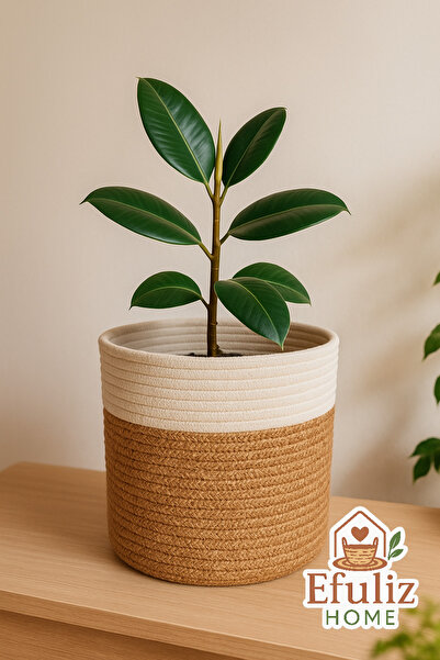 Efuliz Home Jute-Wicker Multi-Purpose-Decorative-Organizer Flower Pot Basket, Garden Organizer Basket. (Width:20-Length:15 cm)