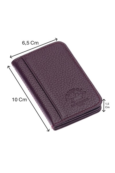 Westpolo Hakiki Deri Bol Kart Bölmeli Unisex Kartlık - Mürdüm