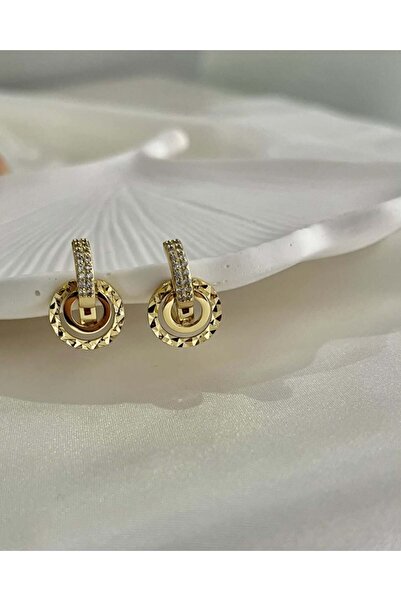 yeknova Xuping 14K Altın Rengi Taş Detay Sallantılı Kararmaz Kadın Halka Küpe