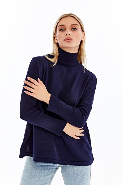 MA ananas Half Turtleneck Plain Long Sleeve Women's Tunic