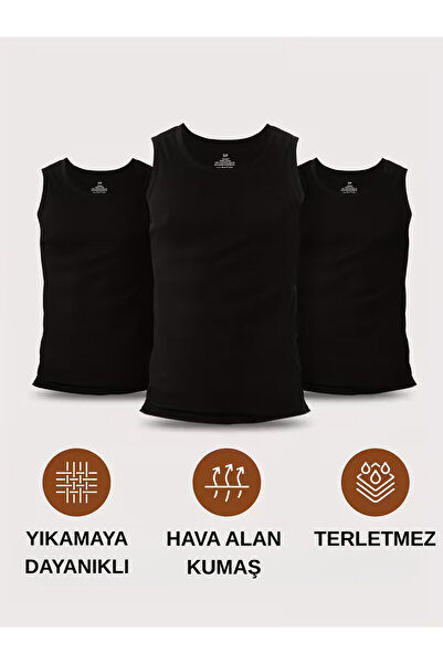 De Bijoura 3 Pieces Combed Cotton Black Men's Undershirts 100% Cotton Men's Undershirts