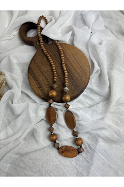 SEDEF TAKI Vintage uzun ahşap kolye