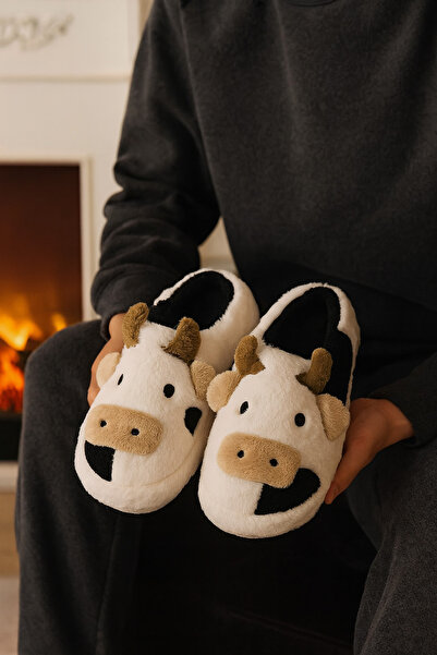 Behtah Kundura Зимові унісекс домашні капці з вишивкою у вигляді корови, нековзні, з безшумною підошвою