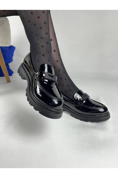 BESKAR Kb Zn104 Kuback Charcoal Patent Leather Casual Women's Ballerinas