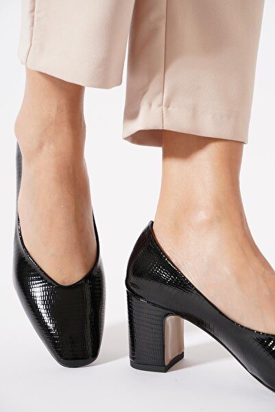 Moda Pie Deslan Kroka Printed Women's Heeled Shoes Black Snake