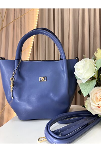 MADESSA COLLECTION Gold Aksesuar Hediyeli Mavi Geniş Model Kadın El/Omuz Çantası
