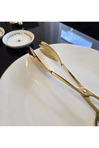 LOVYCO Gold Plated Scissors Tongs, Scissors Tongs, Table Scissors, American Tongs Service 25 cm