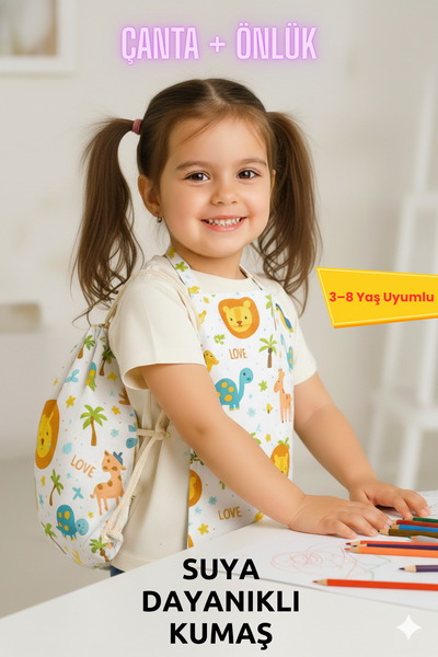 Deep Sweet Children's Activity Apron and Kitchen Apron + Waterproof Fabric + Colorful Animal Patterns (3-8 Years Old)