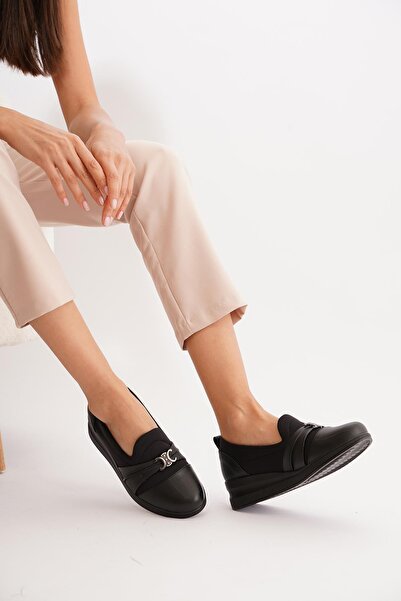 Moda Pie Clip-on front buckle stretch women's shoes black