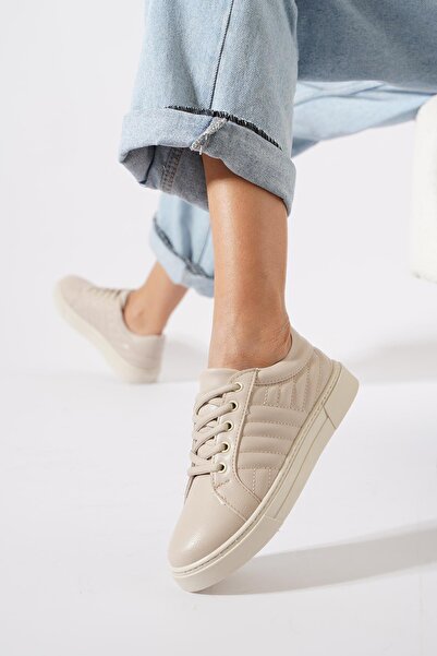 Moda Pie Pantofi sport pentru femei Tenza Flat Capitoneli piele bej