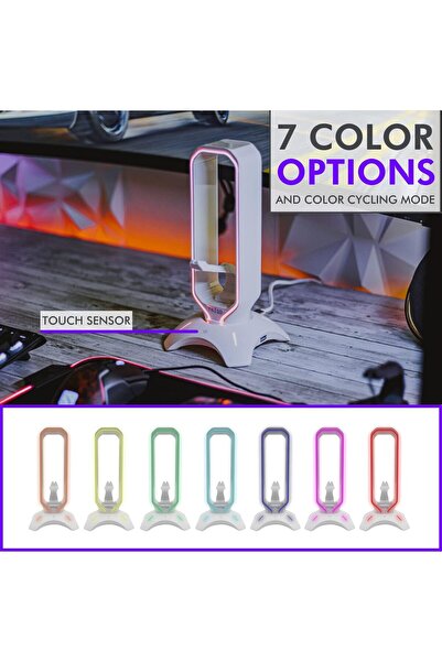TILTED NATION RGB 3-in-1 Gaming Headset Stand with Mouse Cable Base and Dual USB 3.0 Ports - White