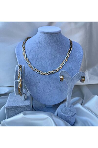 yeknova Çelik 316L 3 (Rose-Gold-Gümüş) Renk Kararmaz Kadın Çelik Set
