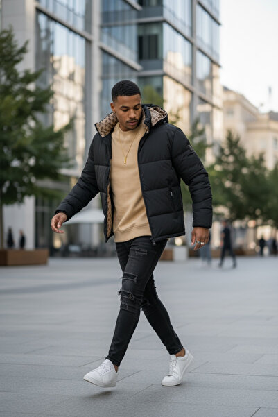 dehaine Men's jacket BLACK BROWN, with 2 pockets, for winter, Fashion, Slim Fit, A68