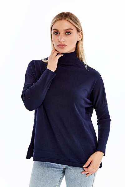 MA ananas Half Turtleneck Plain Long Sleeve Women's Tunic