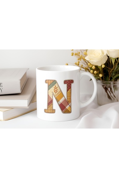 Beramussa كوب بتصميم مُرقع بطابع الخريف والشتاء بحرف N - هدية خاصة لمحبي الأز...