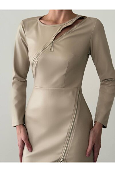 hipnoz butik KADIN FERMUARLI DERİ MİNİ ELBİSE(ORİJİNAL GÖRSEL)