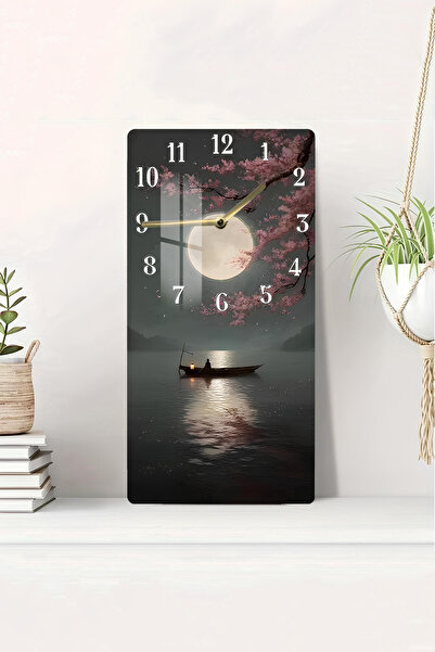 kutuTR Ejderha Sineği ve Altın Hilal Temalı Temperli Cam Tablo Saat 30x60 cm ...