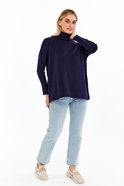 MA ananas Half Turtleneck Plain Long Sleeve Women's Tunic