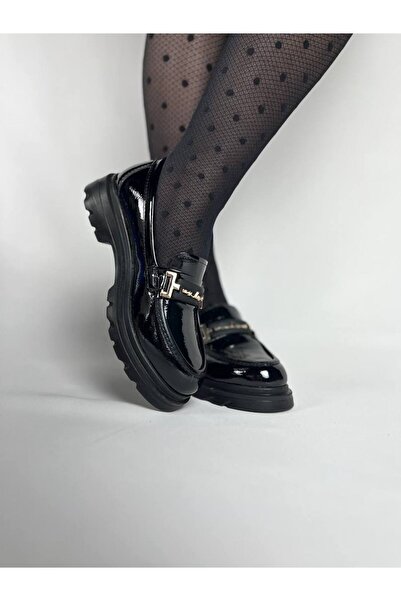 BESKAR Kb Zn103 Kuback Charcoal Patent Leather Casual Women's Ballerinas