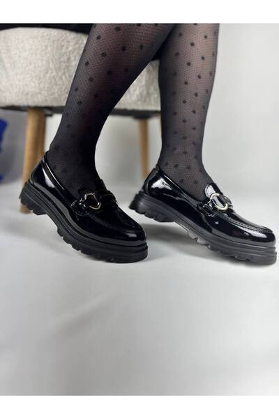 BESKAR Kb Zn101 Kuback Charcoal Patent Leather Casual Women's Ballerinas