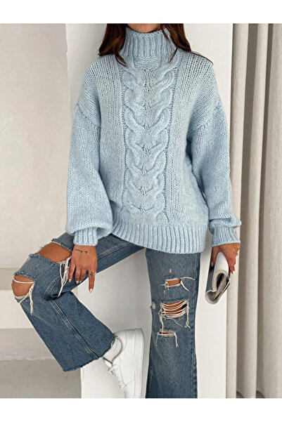 Vionne Soft Textured Knitted Patterned Stand Collar Knitwear Sweater