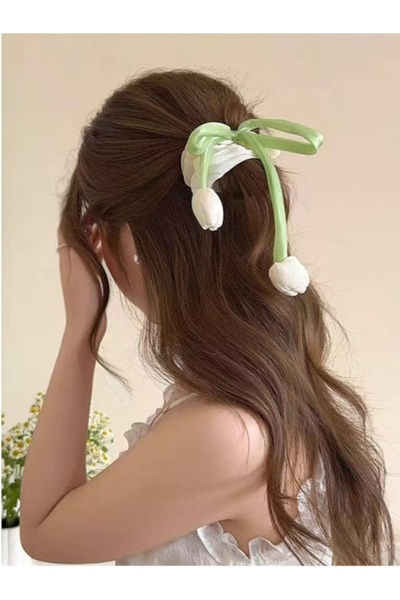 REBORN DESIGN Cream Color Satin Bagel Buckle with Tulip Figure