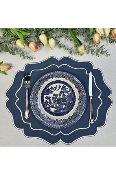Table Alp Lüks Yemek Masası Takımı – 6 Adet Amerikan Servis + 6 Adet Peçete – Leke Tutmaz Kumaş Dolgun Nakışlı