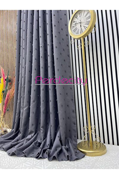 PERDECITY Bohemian Style Linen Pompom Dark Anthracite Background Curtain Cannot Be Ironed 1/3 Tight Pleats Suitable for Any Room.
