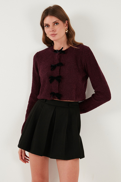 Lela Regular Fit Crew Neck Ribbon Detailed Premium Cardigan Cardigan 680Hi00105