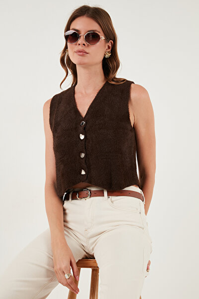 Lela Γιλέκο με κουμπιά με μαλακή υφή με λαιμόκοψη σε σχήμα V 4615241