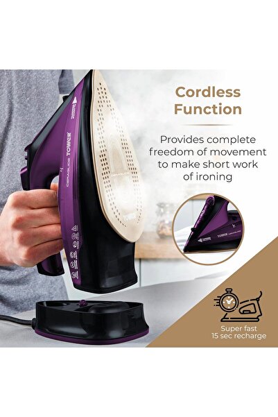 Tower T22008BLG CeraGlide Cordless Steam Iron with Ceramic Soleplate and Variable Steam Function, Bl