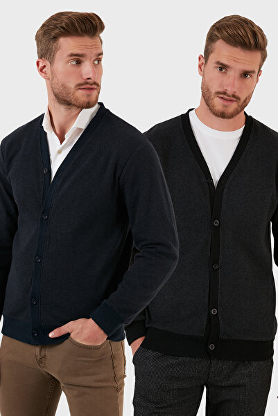 Buratti Cotton Regular Fit Buttoned V-Neck 2-Pack Cardigan Men's Cardigan 456205S2