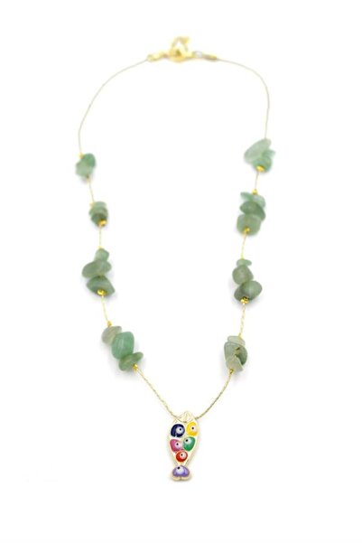 sedustore قلادة السمكة من الحجر المكسور - أخضر مائي