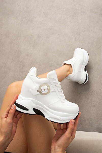 Modanizm Vixen White Hidden Heel Sneakers