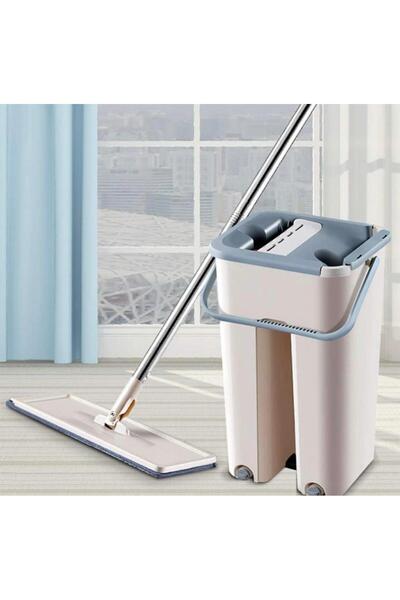 OEM Set mop plat si galeata cu 2 pad-uri din microfibra, rotire 360 grade, bej