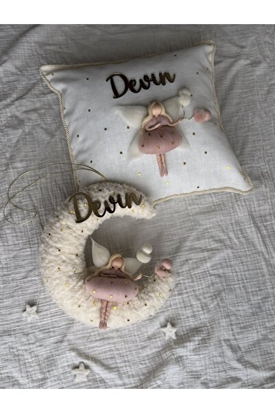 Tasarım Bebek kapı süsü takı yastığı set, ay kapı süsü, keçe peri bebek