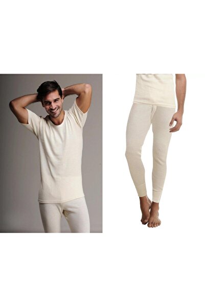 Hasyün Men's 75% Wool Short Sleeve Undershirt Undershirt and Long Johns Underwear Set 100/101E - 1 Set