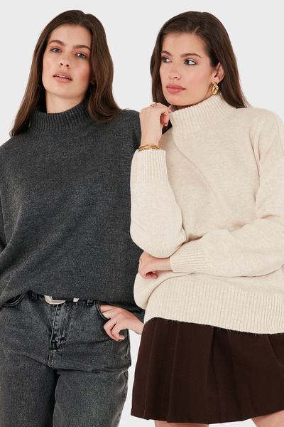 Lela Pulover tricotat cu textura moale, cu guler, cu croiala oversize, pachet de 2, PULOVER 680KZ00469S2