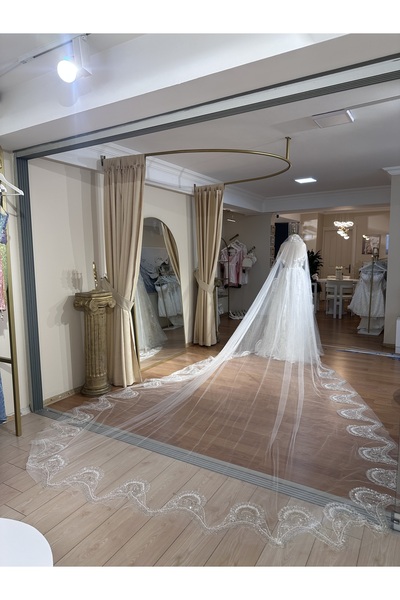 MODA 4 metre-Sezon Dantelli-Uzun Gelin Duvağı-Gelin Aksesuarı