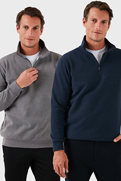 Buratti Cotton Regular Fit Half Zipper Stand Collar 2-Pack Sweater Men's Sweater 456112S2