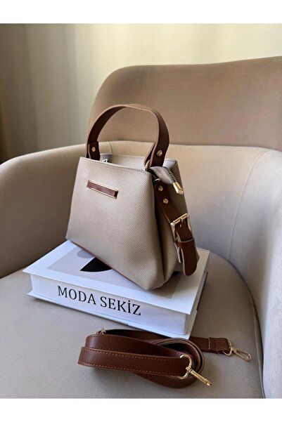 Moda Sekiz Geantă de umăr pentru femei, de mărime medie, cu trei compartimente, cu accesorii de detaliu