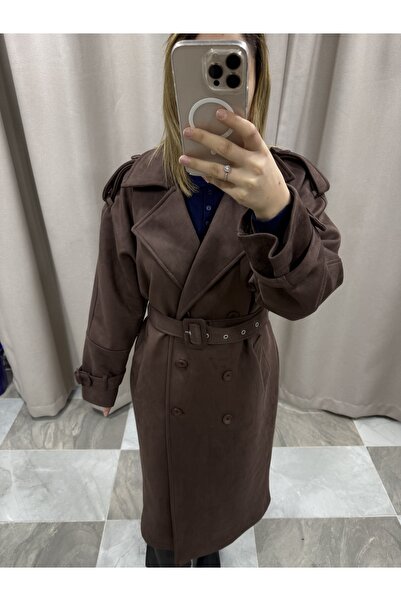 Erge boutique Kahverengi Süet Trençkot