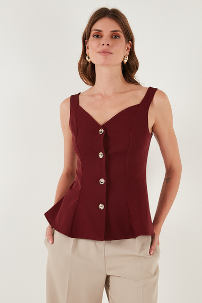 Lela Fitted Fit V-Neck Buttoned Vest Vest 611Fyl145