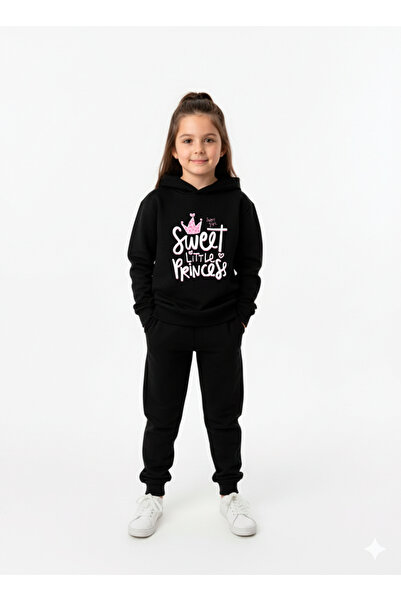 Let's Wear Sweet little printed kids' hooded premium compact sweatshirt tracksuit set with pockets and drawstring.
