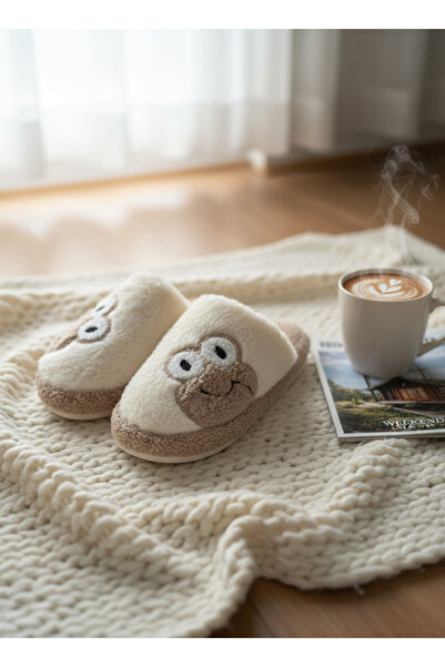 Haff shoes Sevimli Kurbağa Peluş Terlik: Ekru-Vizon