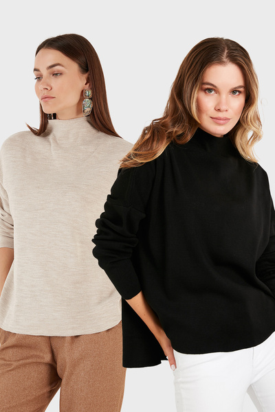 Lela Cotton Long Back Stand Collar 2-Pack Knitwear Sweater Sweater 4615002S2