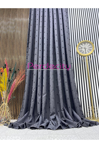 PERDECITY Bohemian Style Linen Pompom Dark Anthracite Background Curtain Cannot Be Ironed 1/3 Tight Pleats Suitable for Any Room.