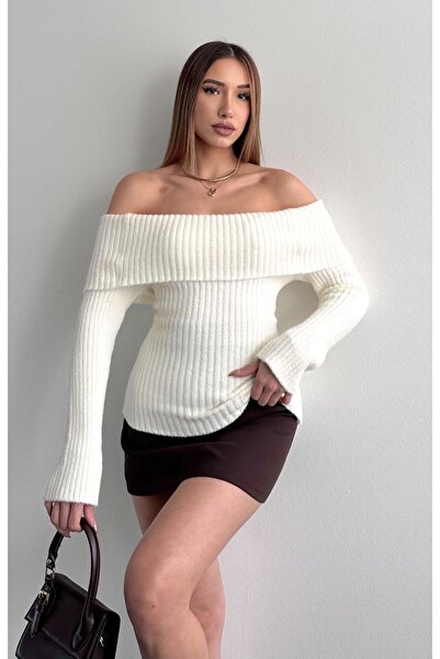 fujya Pulover la modă cu textura moale cu guler Madonna