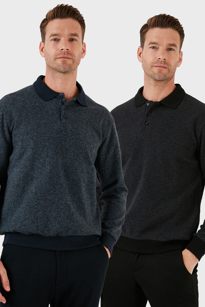 Buratti Pulover cu guler polo, cu nasturi, din bumbac, cu croiala normala, pa...